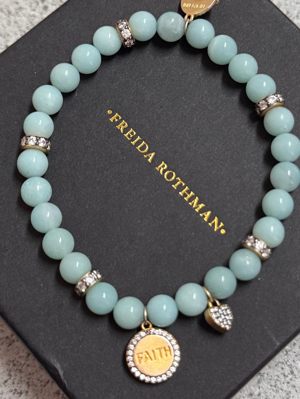 Freida Rothman Sentiment Amazonite Faith Stretch Bead Bracelet. - Picture 3 of 7